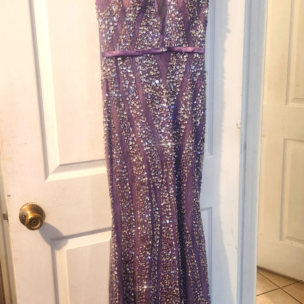 Stunning Sheer V Neck Sequin 👗 Evening Special sz xs 4 - Picture 6 of 7